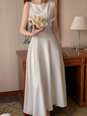 Bxoxo South korea Chic Gentle Sle Light Luxury off-Shoulder Advanced Design Sense  Sleeveless Long Versatile Dress