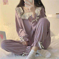 Bxoxo Pajamas Female 2 Sets Of Homewear Girls Spring And Autumn Long-Sleeved Trousers Sweet Student Princess Style Cute Homewear Set