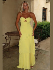BXOXO Fashion Sexy Backless Strapless Maxi Dress Women Ruched Elegant Mesh Patchwork Ruched Ruffles Vacation Street Outfits