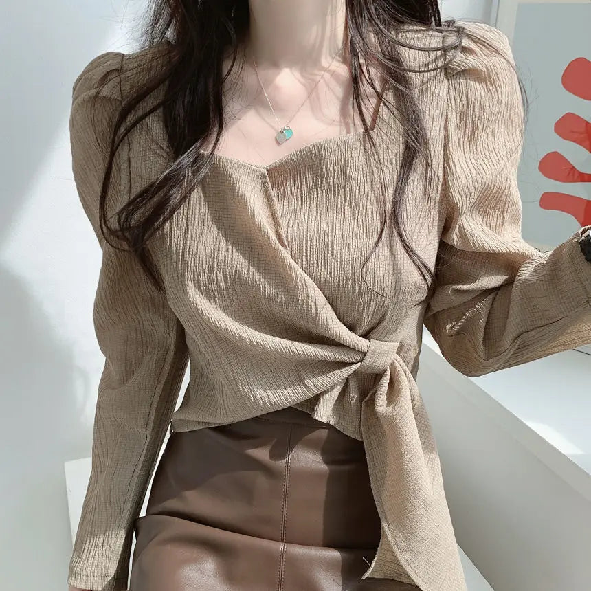 Bxoxo Tops for Women Elegant Social Clothes Korean Style Womens Shirt & Blouse Spring Long Sleeve White Chic Streetwear S Pretty Cute