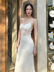 BXOXO Elegant Dress Women Jacquard Sleeveless Flower Backless Fashion Low-Neck See Through Vacation Birthday Party Vestidos