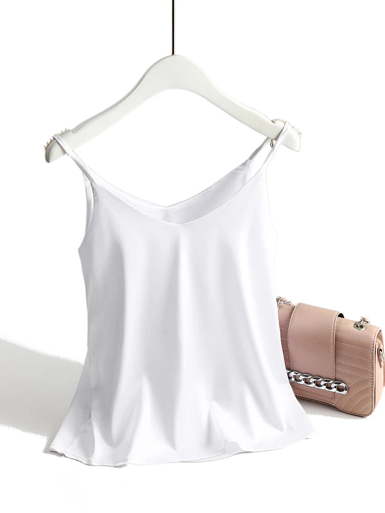 Bxoxo Spaghetti Strap Top Women Halter V Neck Basic White Cami Sleeveless Satin Silk Tank Tops Women'S Summer Camisole