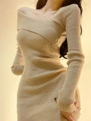 BXOXO Summer Women Long Sleeve Dress Slim Knitting Female Clothes Streetwear Vacation Casual Soft Sweet Sexy Korea Fashion Dress