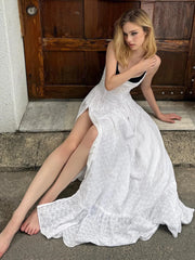 BXOXO Hollows Patchwork High Slits Dress Women Low-Neck Summer Trend Vacation Beach Party Skinny Elegant Temperament Vestidos