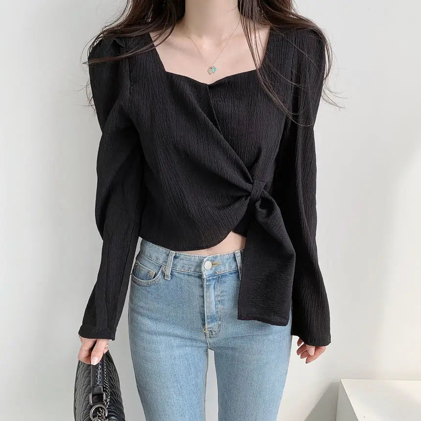 Bxoxo Tops for Women Elegant Social Clothes Korean Style Womens Shirt & Blouse Spring Long Sleeve White Chic Streetwear S Pretty Cute