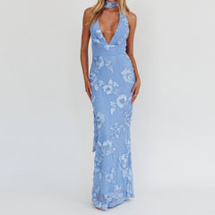 BXOXO Women Floral Maxi Dress Spaghetti Strap Slip Dress Y2k Bodycon Backless Flowers Print Going Out Long Sundress