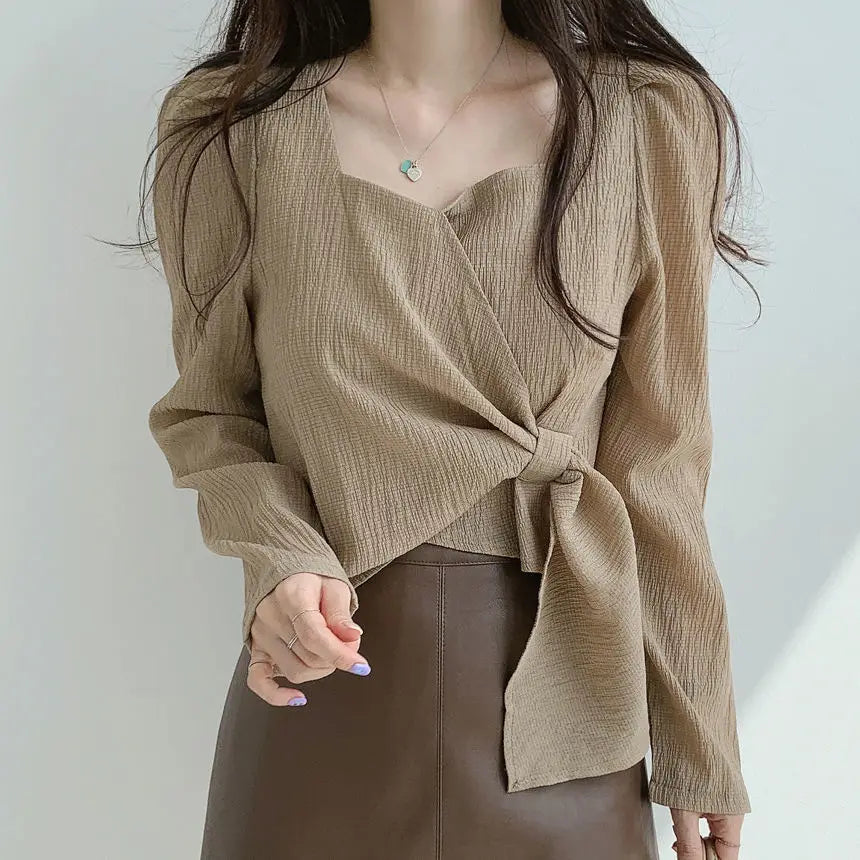 Bxoxo Tops for Women Elegant Social Clothes Korean Style Womens Shirt & Blouse Spring Long Sleeve White Chic Streetwear S Pretty Cute