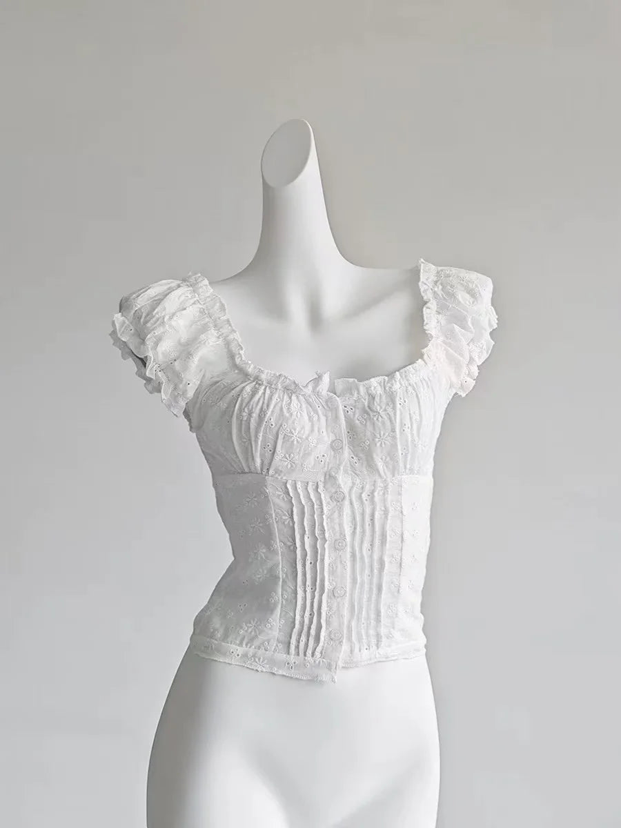 BXOXO Korean Fashion Lace Up Sweet Blouse Women Sleeveless Square Neck Slim Fit Chic Tops New Elegant Casual Y2K Harajuku Clothes 2025