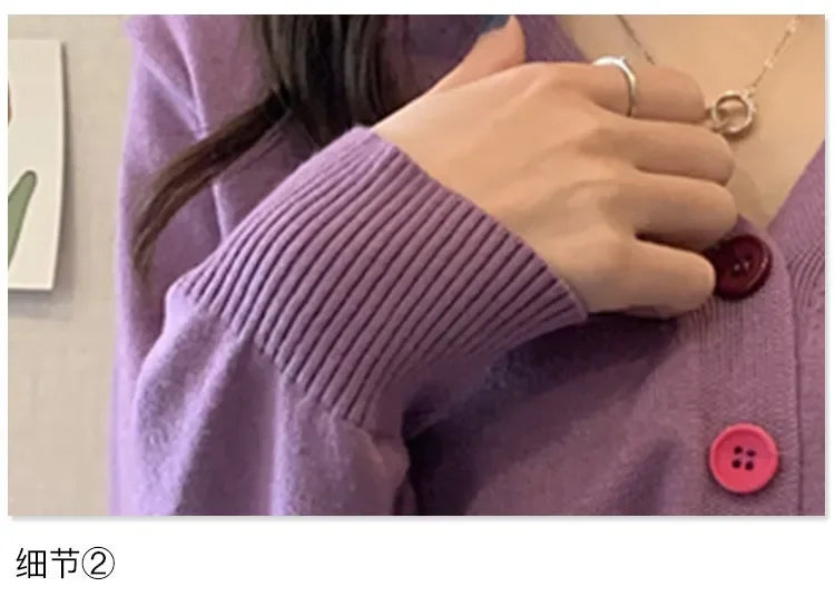 Bxoxo Autumn and Winter Little Fresh Colorful Buttons Younger Slim-Fit Slimming V-Collar Cardigan Long-Sleeved Sweater Top for Women