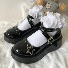 BXOXO Shoes Lolita shoes Women heels platform mary janes Star Buckle Strap Mary Janes Women Cross-tied Girls Rivet Casual kawaii shoes