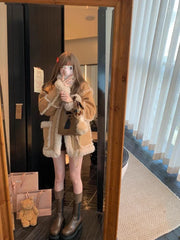 BXOXO Winter Warm Overcoats Women Outwear Casual Y2k Office Lady Vintage Faux Fur Wool Coat Ladies Korean Fashion Khaki Jackets Chic