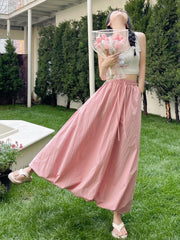 Bxoxo High Waist Fluffy Flower Bud Skirt Summer New Loose Versatile A-line Lantern Skirt Solid Color Elastic High Waist Long Skirt