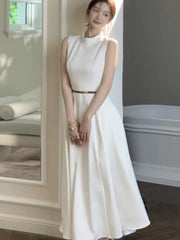 Bxoxo Women's Elegant Solid Prom Long Evening Dresses Vintage Chic A-Line Sleeveless White Patchwork Party Dress French Vestidos Mujer