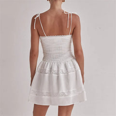 BXOXO Women's Summer Slip Dress Sheer Lace Patchwork Sleeveless Tie Spaghetti Strap Backless Mini Dress Y2K Streetwear