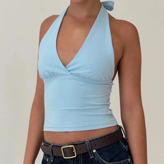 BXOXO Women's Halter Neck Tank Tops Sleeveless Open Back Solid Color Slim Fit Top Party Shirts Summer Yoga Basic Crop Tops