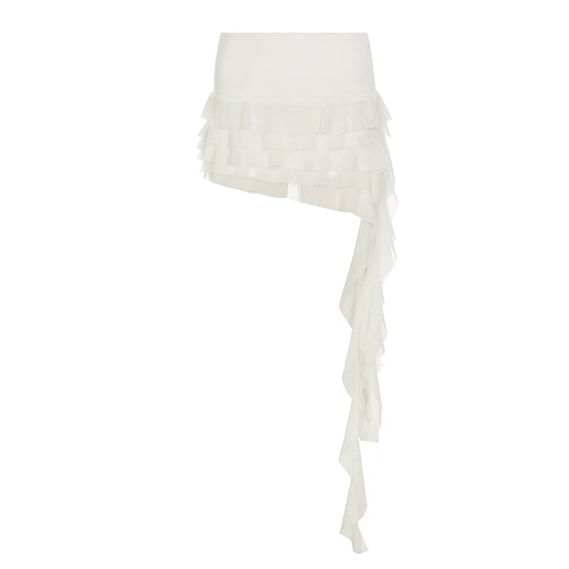 BXOXO Irregular Mesh Ribbons Mini Skirts Summer New Sweet Asymmetrical Trendy Women’s Skirts