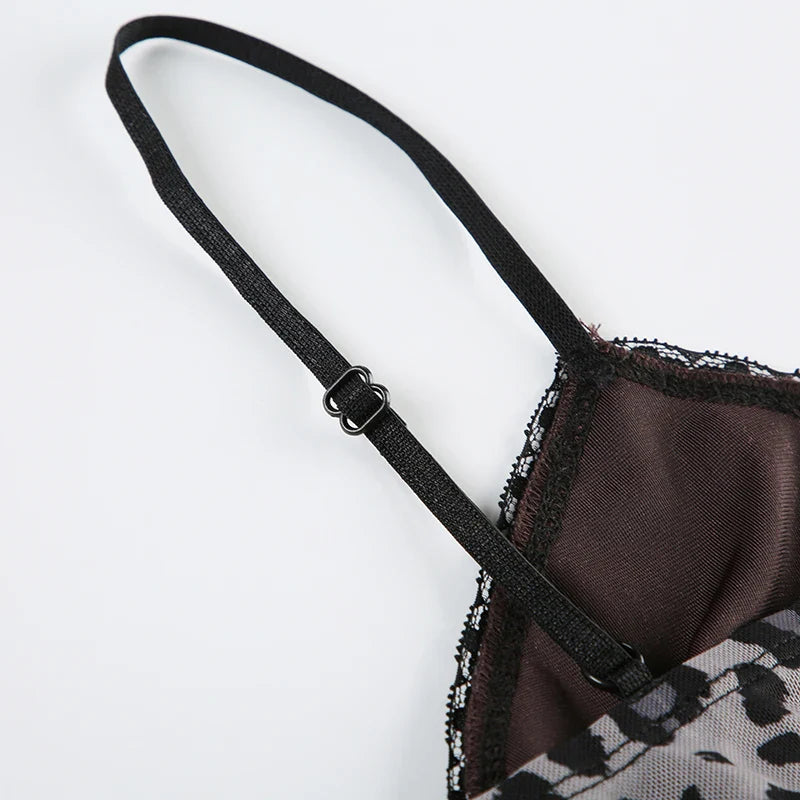 BXOXO Leopard Mesh Crop Top y2k Bow Velvet Patchwork See Through Mini Vest Grunge Korean Vintage Camisole Lace Frill Tanks