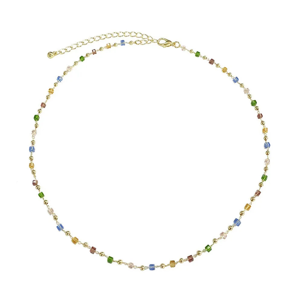 BXOXO Simple Colorful Square Acrylic Choker Fashion Gold Color Bead Chain Necklace Vintage Crystal Necklace For Women  Party Jewelry