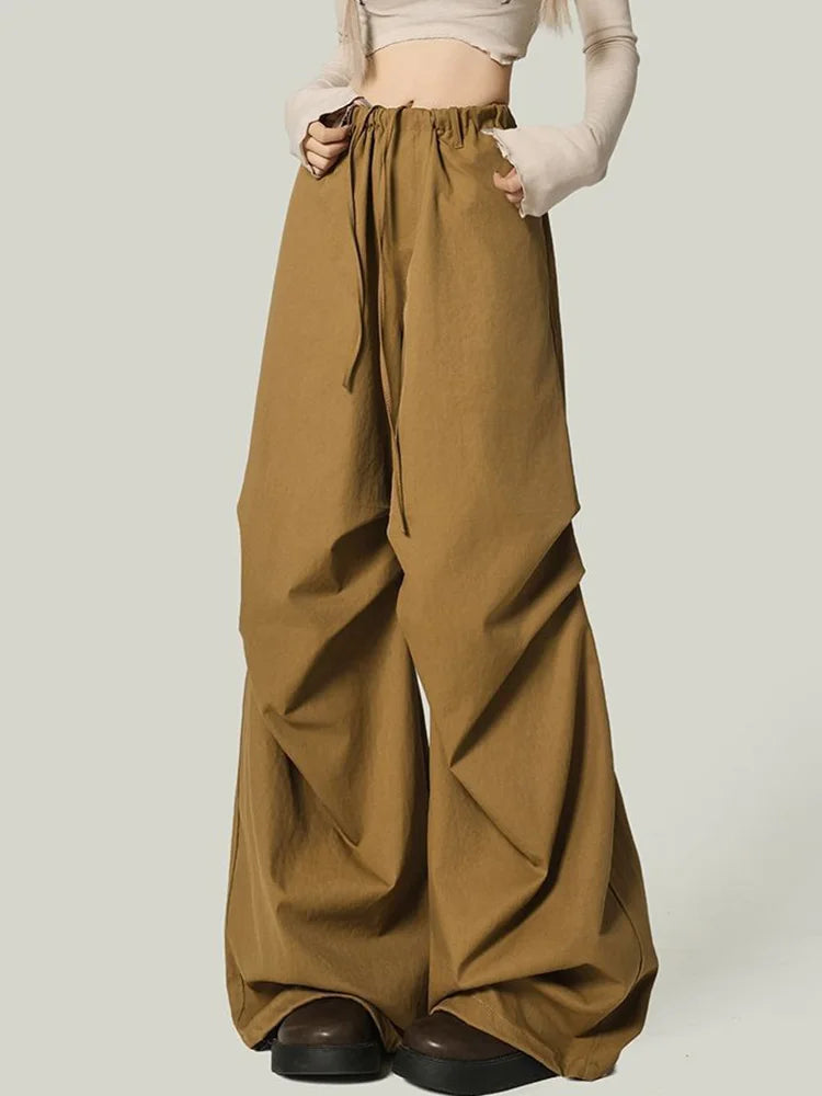 Bxoxo Black Y2K Streetwear Cargo Pant Women Vintage High Waist American Loose Trousers Hip Hop Retro Bf Wrinkles Paratrooper Pants New