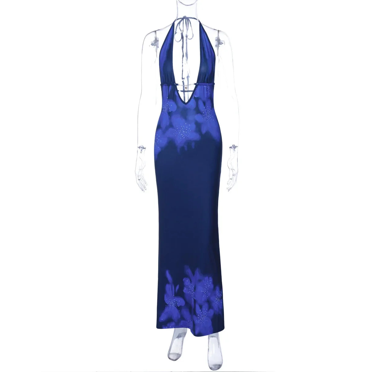 BXOXO Floral Print Backless Sexy Maxi Dress for Women Fashion Deep V Neck Sleeveless Bodycon Back Slit Evening Long Dress
