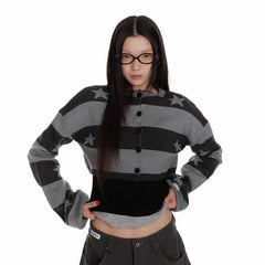 Bxoxo Vintage Striped Knitted Cardigan Women Harajuku Y2k Crop Tops American Retro Gothic Streetwear Cardigan Aesthetics