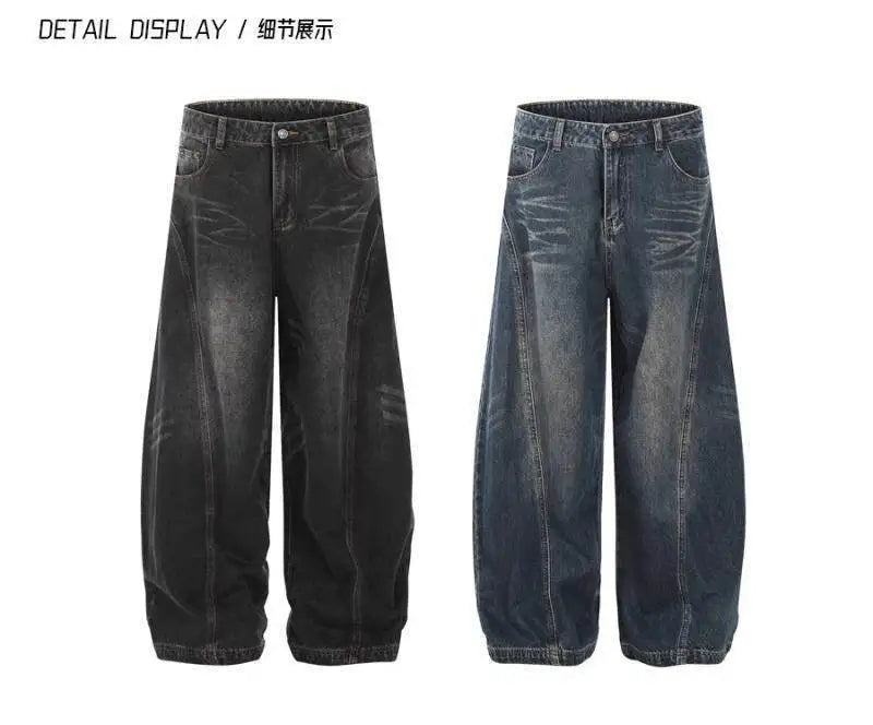 Bxoxo Vintage Washed Black Women's Jeans Wide Leg American Style High Waist Baggy Denim Pants Casual Straight Trousers New