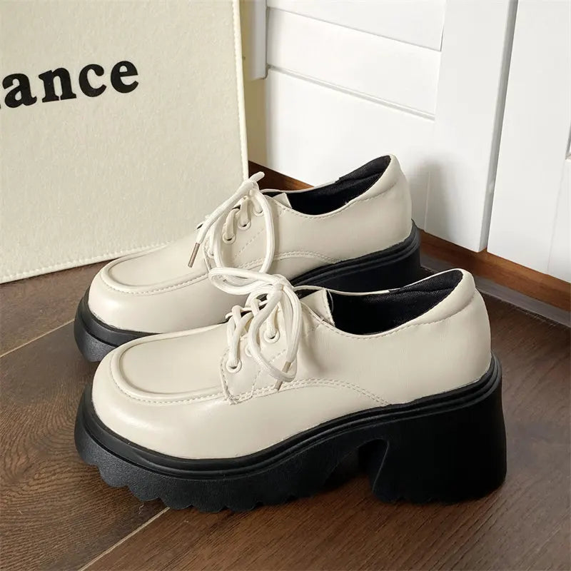 BXOXO Platform Vintage Shoes Oxford Shoes autumn Vintage Brown Leather Lace Up Women Fashion Loafer Shoes Black Oxford Shoes