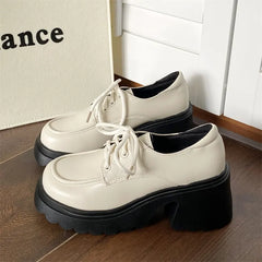 BXOXO Platform Vintage Shoes Oxford Shoes autumn Vintage Brown Leather Lace Up Women Fashion Loafer Shoes Black Oxford Shoes