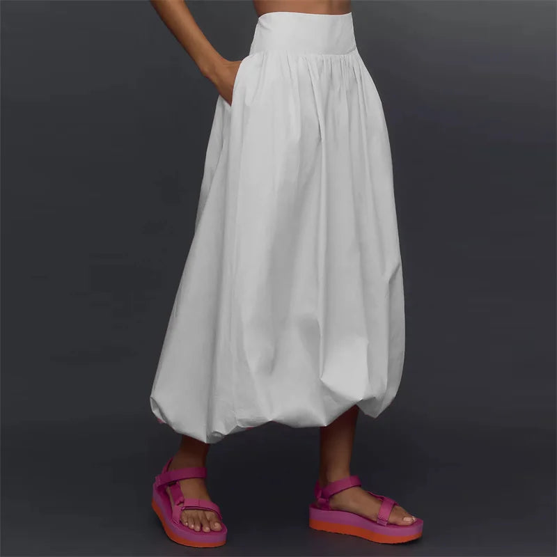 Bxoxo Skirts y2k Women Summer Elegant Solid Color High Waist Loose Fitting Long Bubble Skirt Office Ladies Skirts Streetwear