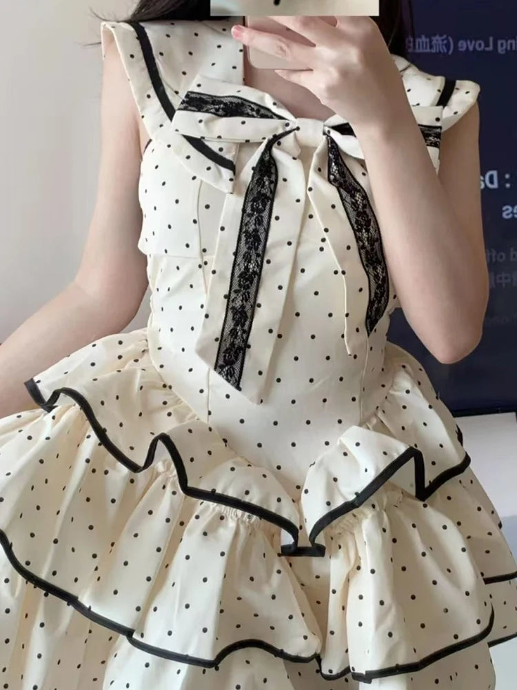 BXOXO Elegant Bow Women Dress Summer Preppy Style Sweet Print Dot Ladies Mini Dress Party Night Vestidos New