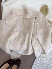 Bxoxo Autumn Knit Sweaters for Women Fashion Simple Basic Solid V Neck Pullovers Korean Chic Lapel All Match Jumpers Mujer New