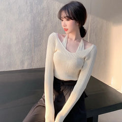 BXOXO Womens Korean version Long Sleeve Sweater Off Shoulder Sexy Knitted Pullover Jumper Sweaters Knit Sweater Casual Loose Blouse