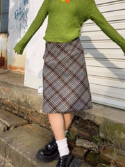 BXOXO Grey Plaid Skirts Women Autumn High Waist French Temper College A-line Skirt Faddish Simple Retro Designer Knee-length Faldas