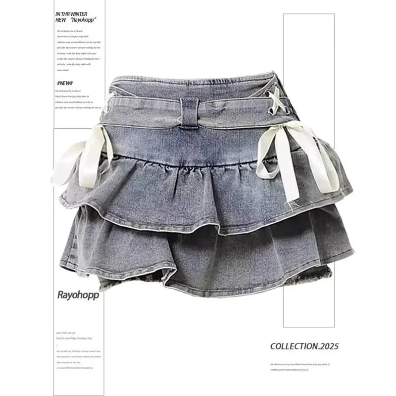 Bxoxo Black Gothic Mini Skirt Woman Y2K Korean Fashion High Street Aesthetic Elegant Retro A-line Mini Denim Skirt Outfits 2025
