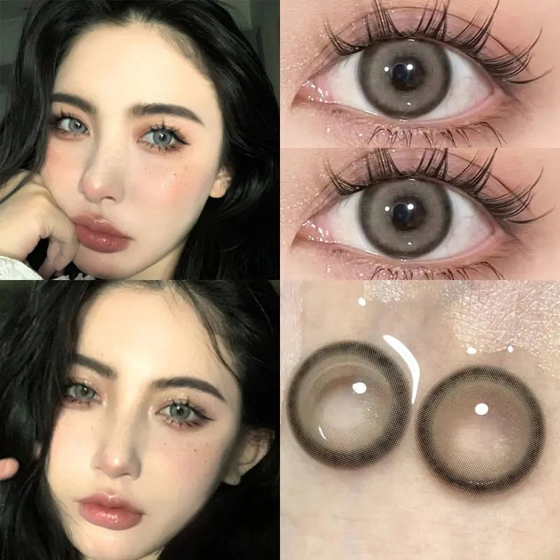 BXOXO 2PCS Color Contact Lenses with Myopia Degree -0.00 to-8.00 Gray Eye  Korea Lens Makeup Beauty Pupils