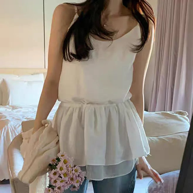 Bxoxo Spring Summer Layered Design Dstring Waist ter irt Women's Vest Top Polyester Fiber 00% New Sle ter Ne irt