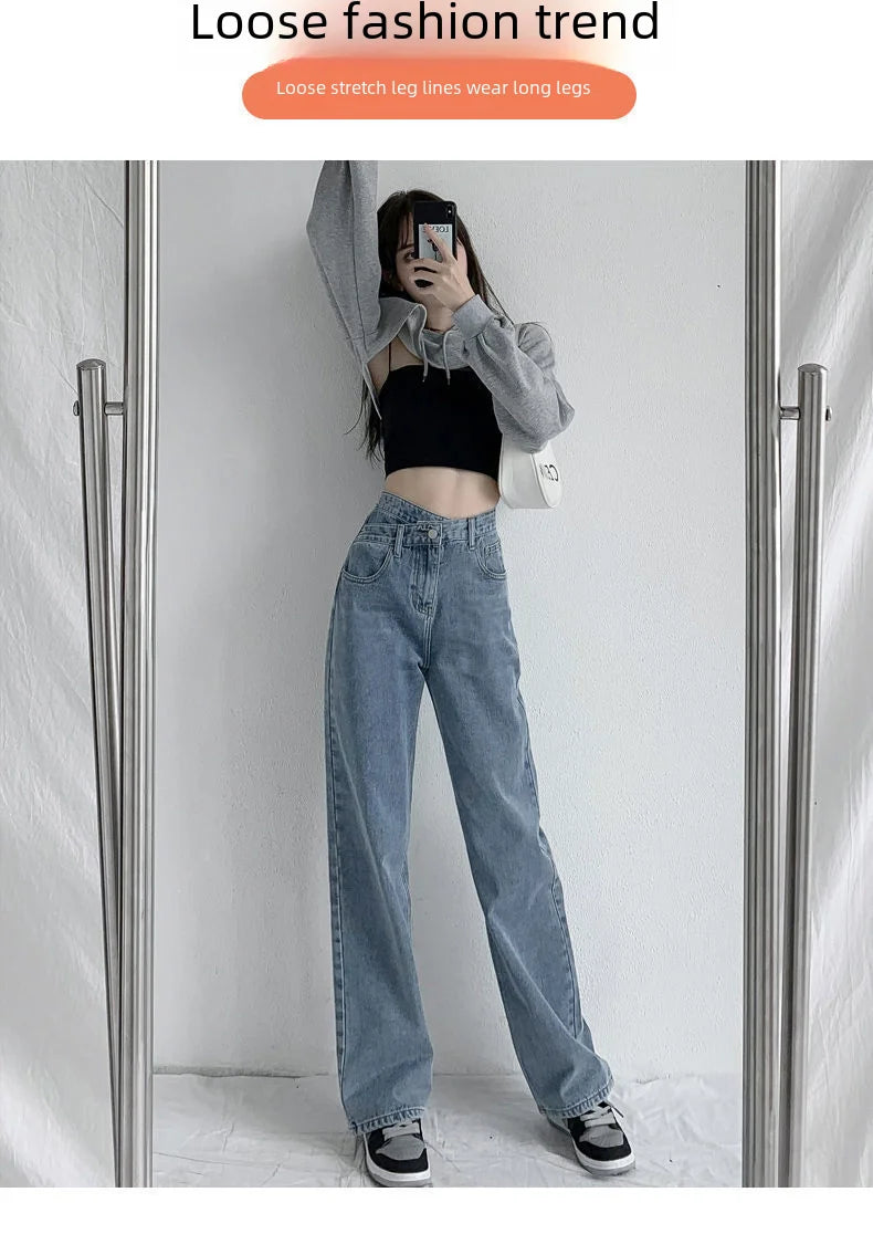 Bxoxo 1970s Retro Crossbody High-waist Slimming Drag-on Straight-crotch Long Pants Women Summer Cotton Material