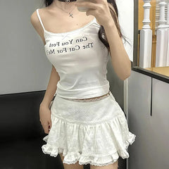 BXOXO Balletcore Ruffled Mini Skirt with Lace Trim Low Rise Tiered White Skirt Summer Women TeenGirl Y2K Goth Outfit