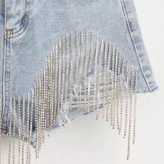 BXOXO Summer New Ripped Jeans Short Femme High Waist Diamond Tassel Casual Bottoms For Ladies Denim Shorts Women Clothing Fashion