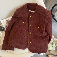 Bxoxo Winter Thick Faux Wool Coat Women Korean Elegant Hepburn Style Loose Warm Jacket Y2K Streetwear Single Breasted Blended Outwear