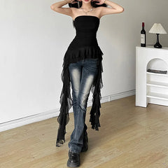 Bxoxo  Spring New Solid Color Sweet Gentle Cute All-match High Street Travel Sexy Cool Women Chest Wrap ruched Tassel Vest