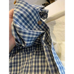Bxoxo Vintage Blue Plaid Shirts for Women Casual Loose Long Sleeve Checkered Blouses Bf Summer Streetwear Lapel Shirt New