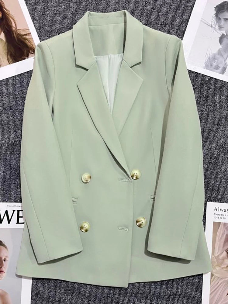 Bxoxo Women Elegant Blazer Coat Sweet Fashion Long Sleeve Casual Suit Jacket Korean New Fall Winter Female Double Buttons Outwear Tops