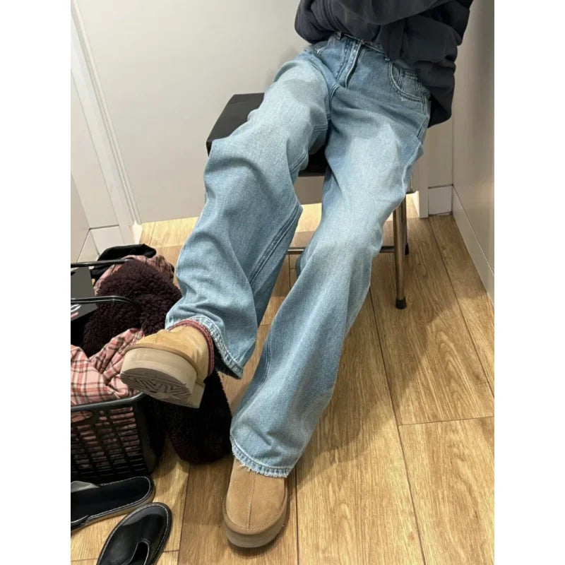 Bxoxo Streetwear Female Trousers Wide Leg Jeans for Women Blue High Waisted Jeans Women's Denim Pants Y2k Women's Clothing