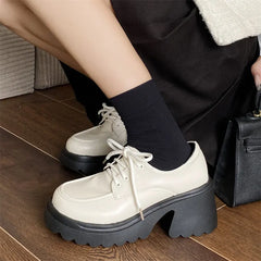BXOXO Platform Vintage Shoes Oxford Shoes autumn Vintage Brown Leather Lace Up Women Fashion Loafer Shoes Black Oxford Shoes