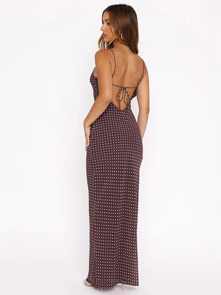 BXOXO Lace-Up Print Backless Dress Women Summer Trend Sexy Spaghetti Strap Sleeveless Slim Midnight Clubwear Party Vestidos