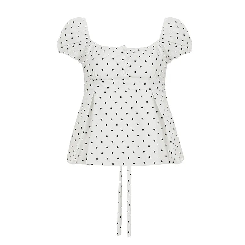 Bxoxo y2k Tank Top Women Clothes Polka Dot Print Off Shoulder Short Sleeve Buttons T Shirt Vest 2000s Clothing Streetwear