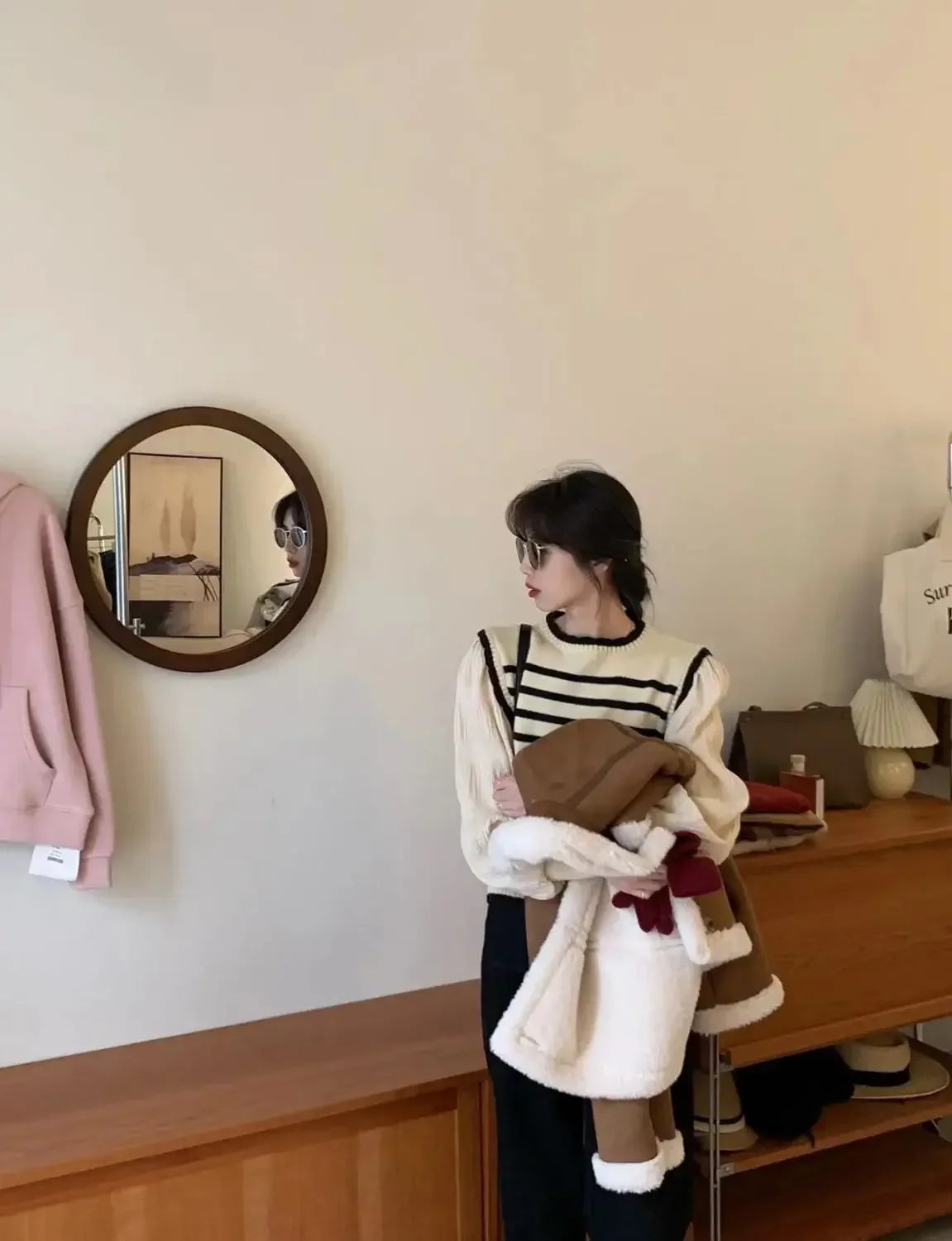 Bxoxo women Black and white striped fake two-piece knitted sweaters pring and autumn Korean soft glutinous pullover sweater female