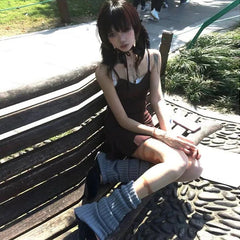 BXOXO Y2k Japanese Dress Women Sleeveless Irregual A-line Dresses Vintage Streetwear Spaghetti Strap Dress High Waist Korean