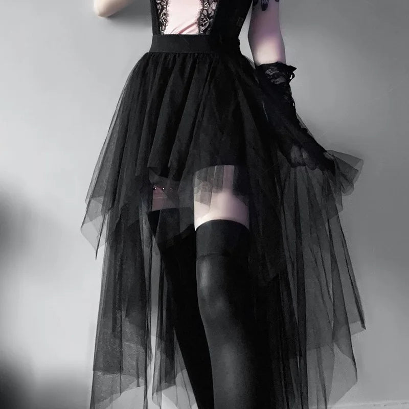 Bxoxo Sexy Net Yarn High-Waisted Irregular Skirt for Women Summer New European and American Gothic Style Versatile Casual Skirts